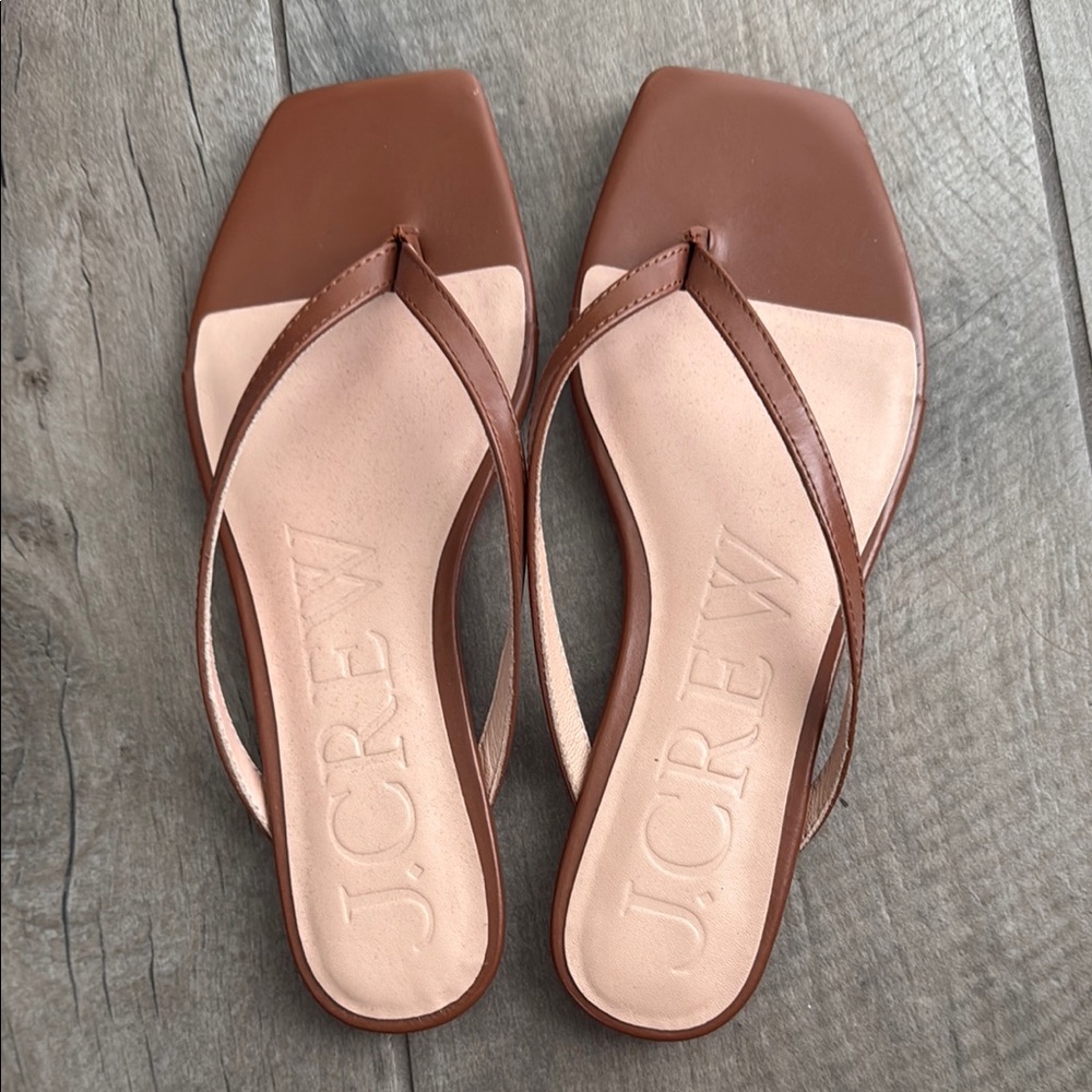 J. Crew Brown and Blush Square-Toe Thong Sandals